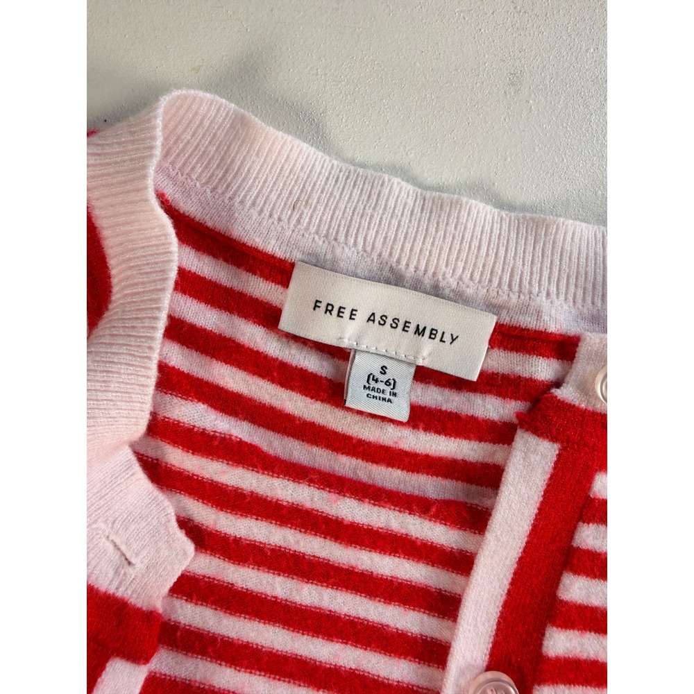 Cardigan Women S Red Striped Y2K Preppy Crew Neck Button Front Sweater - Picture 4 of 7